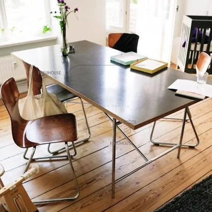 Office Furniture Stainless Steel Leg Rectangular Desks Solid Wood Office Computer Desk For Conference Room Writing Study Table g