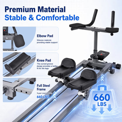 Back Stretcher and Crawling Trainer, Adjustable Height and Length with Step Counter, for Core Strengthening and Cardio Workout, Sturdy Home Gym Equipment for Office Studio Use, Anti-Slip Padded Handrails for Safe Exercise