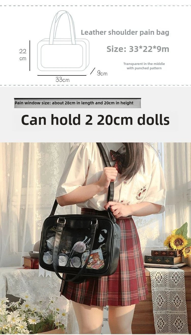 Harajuku Luxury Pu Ita Bag Crossbody Women Sweet Lolita Bags Cute Transparent Pocket Japanese Style Shoulder Purse Handbags