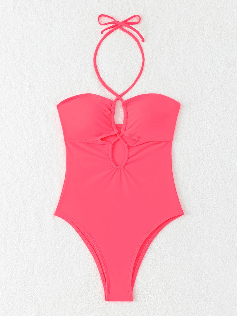 Sexy Halter Bathing Suit Woman Bandeau Swimwear One Piece Women's Swimsuit 2026 Female Bathwear Swimming for Beach Wear Monokini