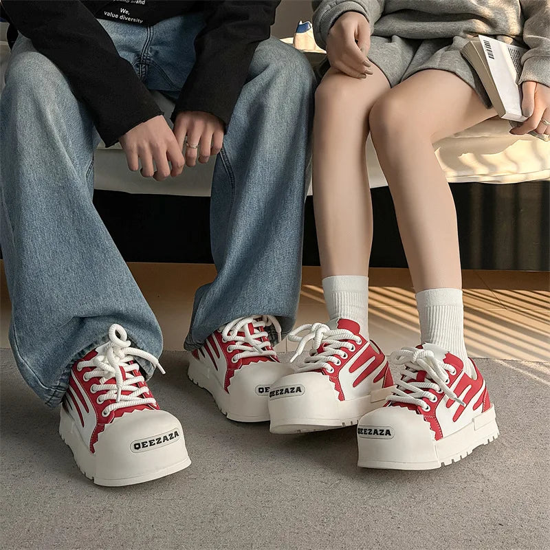 Women Men Sneakers Low-top Big-head Canvas Thick-soled Heightening Versatile Unisex Leisure Trendy Shoes Men Chunky Trainers