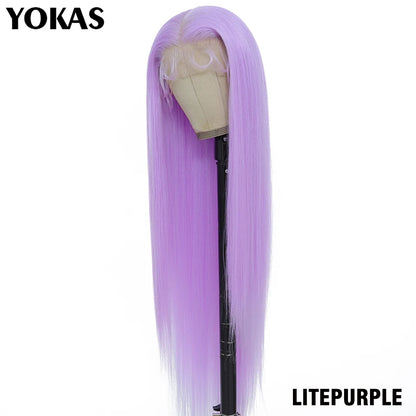 40 Inch Synthetic Lace Frontal Wigs For Women 13x6 Lace Front Wigs With High Temperature Fiber HD Lace Pink Blonde Straight Hair
