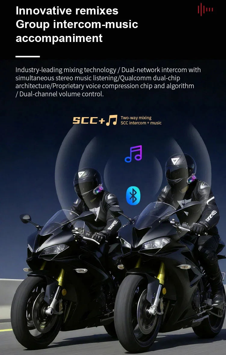 X3 Pro Motorcycle Helmet Bluetooth Headset 2-Riders Intercom 1000M BT6.0 IPX6 Waterproof Voice Assistant NoiseReduction FM Radio