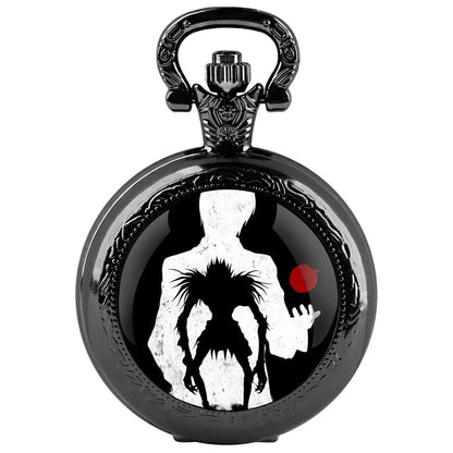 Classy Death Note Design Black Quartz Pocket Watch Fashion Necklace Timing Pendant with Chain Gift for Man Woman Souvenir