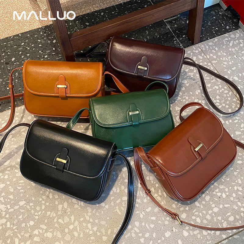Female Cowhide Luxury Designer Handbags Women's Natural Cow Leather Shoulder Bag Ladies Fashion Small Square Crossbody Bags New