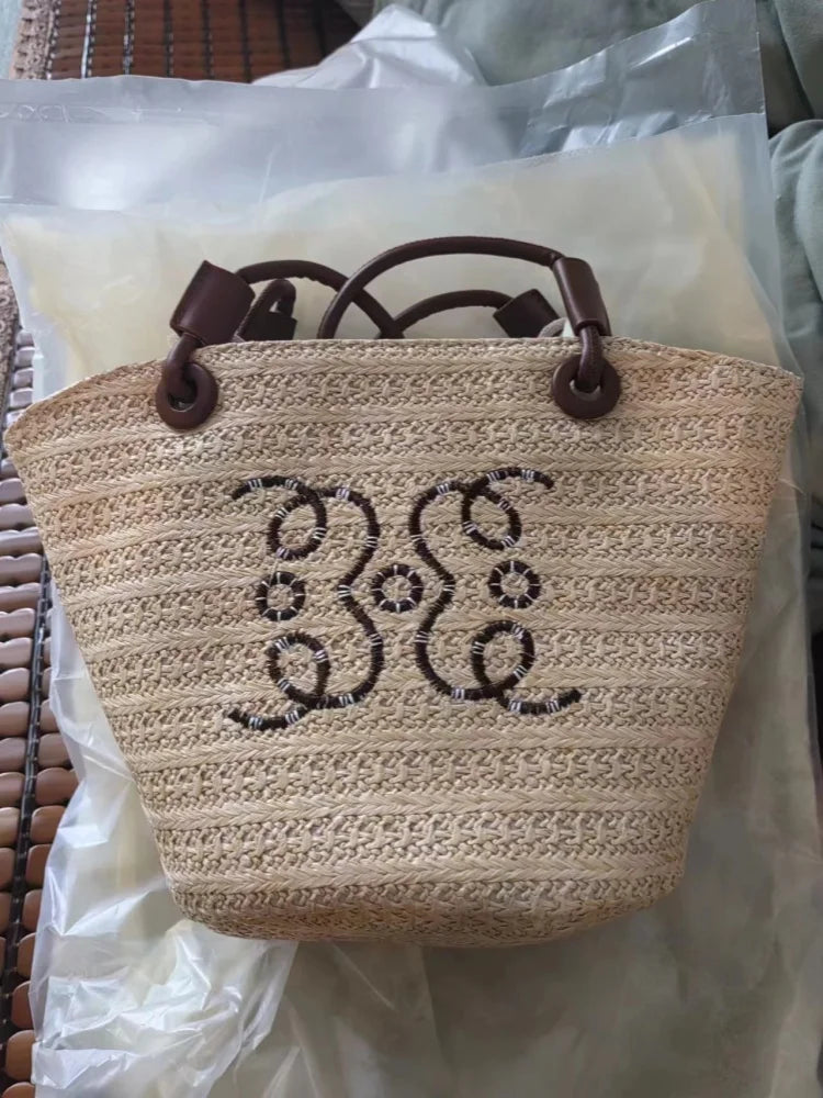Summer New Vacation Woven Straw Bag, High Quality Seaside Beach Bag for Women, Women's Beach Bags Bucket Bag