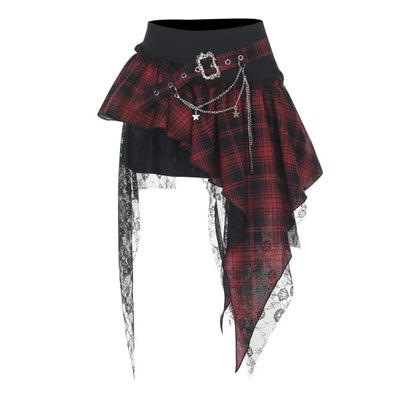 Plaid Print Patchwork Irregular Mini Kpop Casual Skirt Hot Girl Summer All Match Gothic Aesthetic Grunge Streetwear Ruffle Skirt
