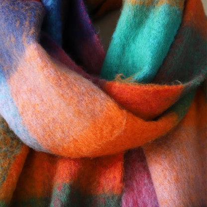 Winter Scarf Women Luxury Autumn Winter Cashmere Scarf Thickened Warm Shawl Classic Tassels Fluffy Scarf Plaid Color Soft Shawl