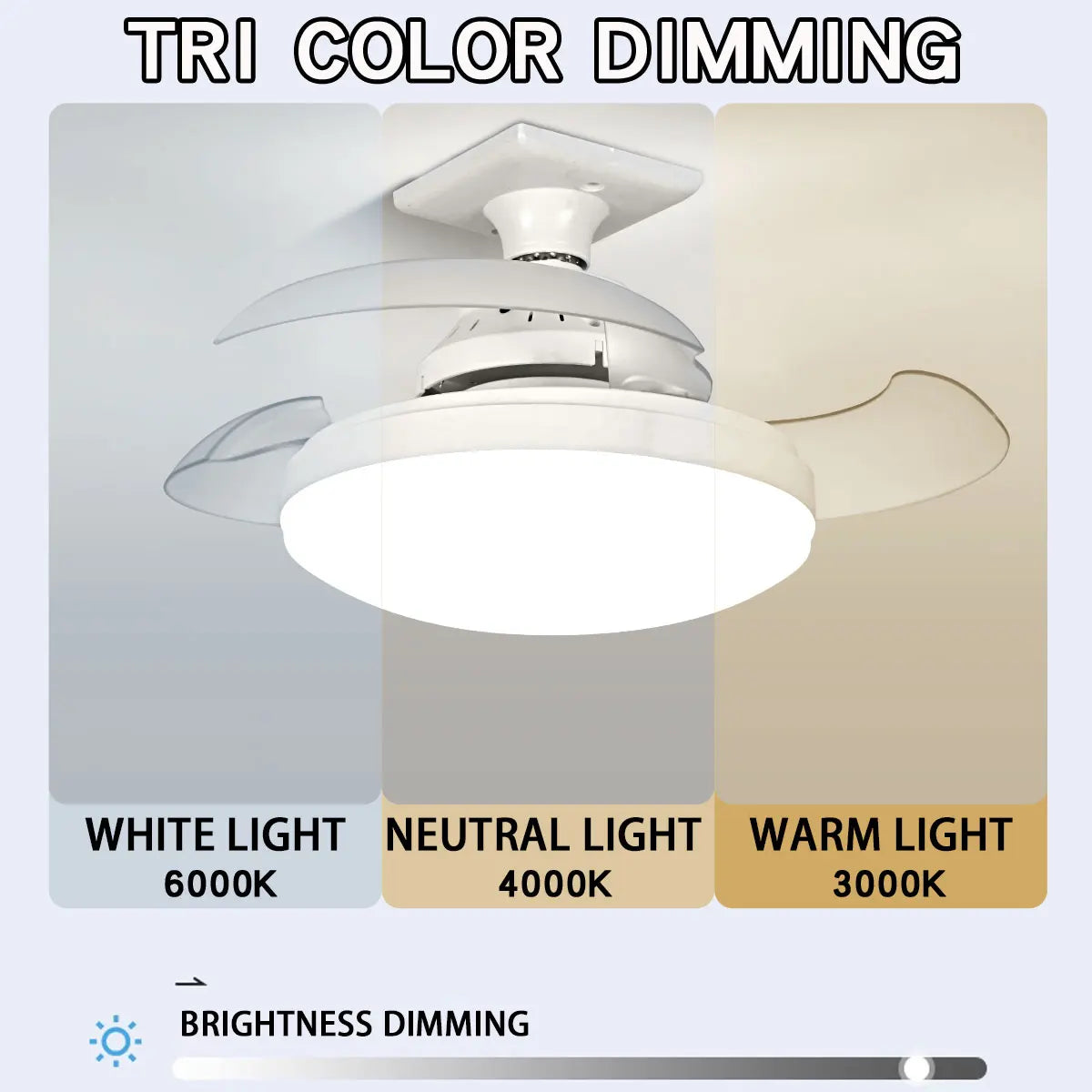 Three-Color Dimming LED E27 Ceiling Fan Lights with Remote Control Silent Dimmable Invisible Fan Light for Living Room Bedroom