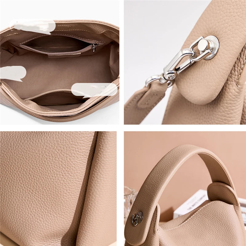 Burminsa Cowhide Genuine Leather Tote Shoulder Bags For Women 2026 Luxury Designer Crossbody Purses Bucket Work Ladies Handbags