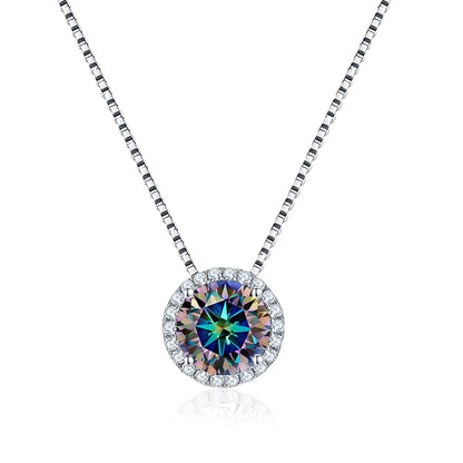 NeeTim 0.5ct 1ct Pink Blue Black Colorful Moissanite Necklaces for Women 925 Sterling Silver Box Chian Pendant Woman's Necklace