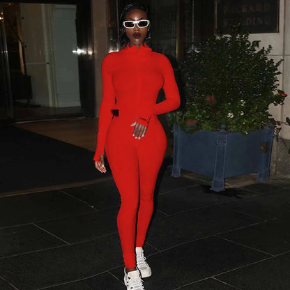 Fashion Workout Active Wear Ribbed Rompers Womens Jumpsuit Long Sleeve Fitness Embroidery Lucky Label Letter Zipper Jumpsuits