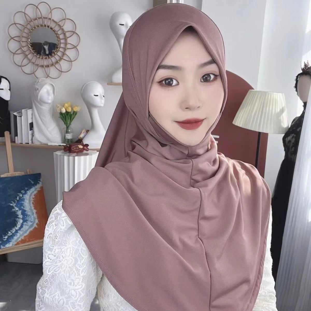 H124 Adults high quality big size muslim hijab scarf with chin part islamic headscarf hats armia pull on headwrap turban caps