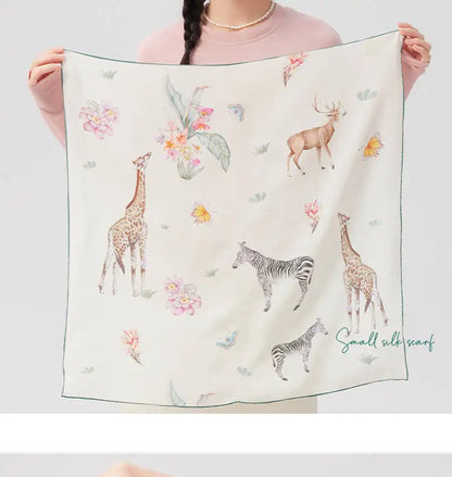 100% Mulberry Silk Square Scarf Women Animal Print Neck Scarf Soft Lightweight Neckerchief For Daily Office And Vacation Use