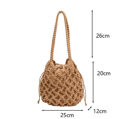 Summer Beach Bag For Women Mesh Rope Knitted Bucket Shoulder Bags  Reticulate Hollow Travel Shopper Totes Ladies Fashion Handbag