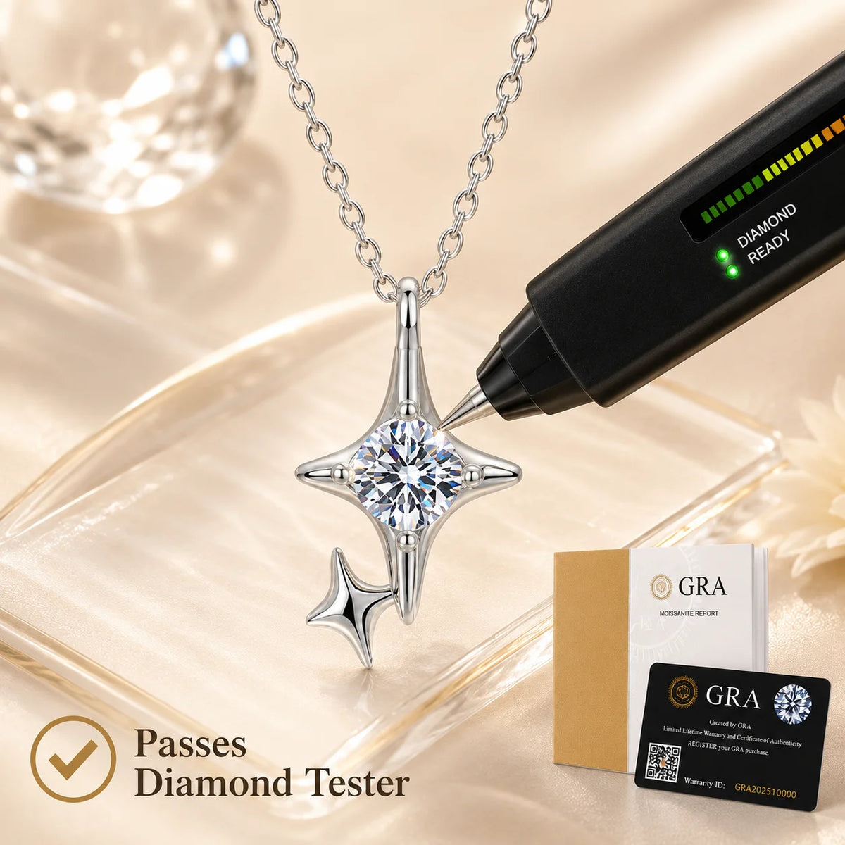 Moissanite Star Pendant Necklace Four Point Double Star O Chain S925 Sterling Silver D Color VVS1 GRA Certified Gift for Women