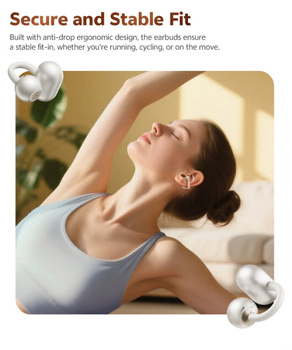 QCY CT06 Clip On Earbuds Crossky C50 Open Ear Wireless Bluetooth 6.0 Headphones with 4 Mic 35H Earbuds Comfortable for Running