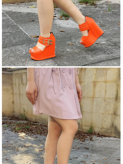 Casual Wedges Thick Platform Sandals 2024 New Women Stage Performance High Heels 14CM Summer Cross-dressing Shoes With Zipper