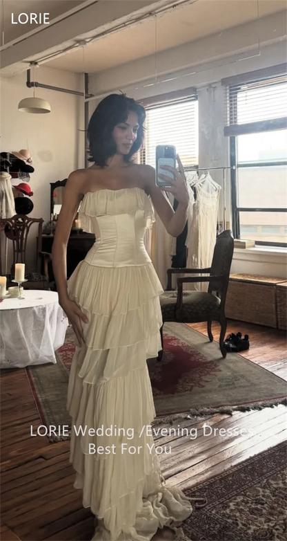 LORIE Ivory Chiffon Party Dresses Strapless Layer Pleat Sleeveless Evening Prom Dress Floor-Length Prom Gowns 2025 Customized