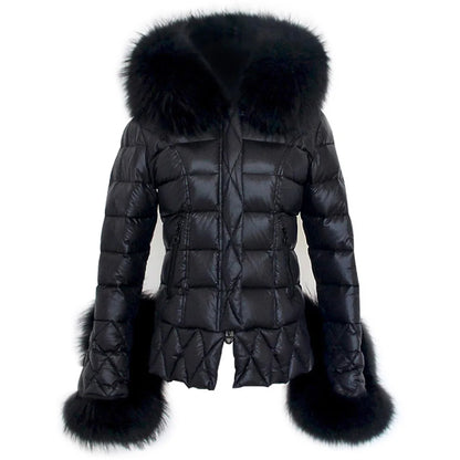 Maomaokong Winter Jacket Women Real Fur Coat Parkas Duck Down Lining Coat Real Raccoon Fur Collar Warm Black Streetwear