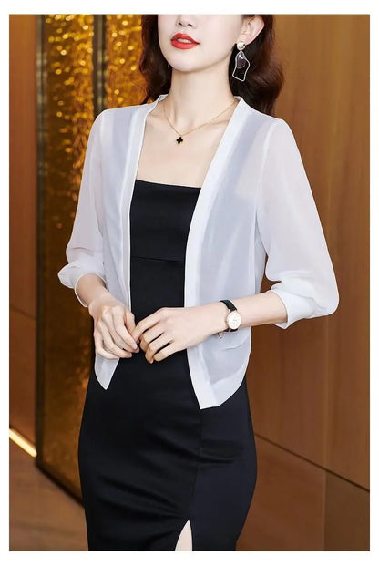 Chic Spring Summer Women Cardigan Sunscreen Chiffon Coat Shirt Vintage Thin Tops Short Jackets Design Shawl New