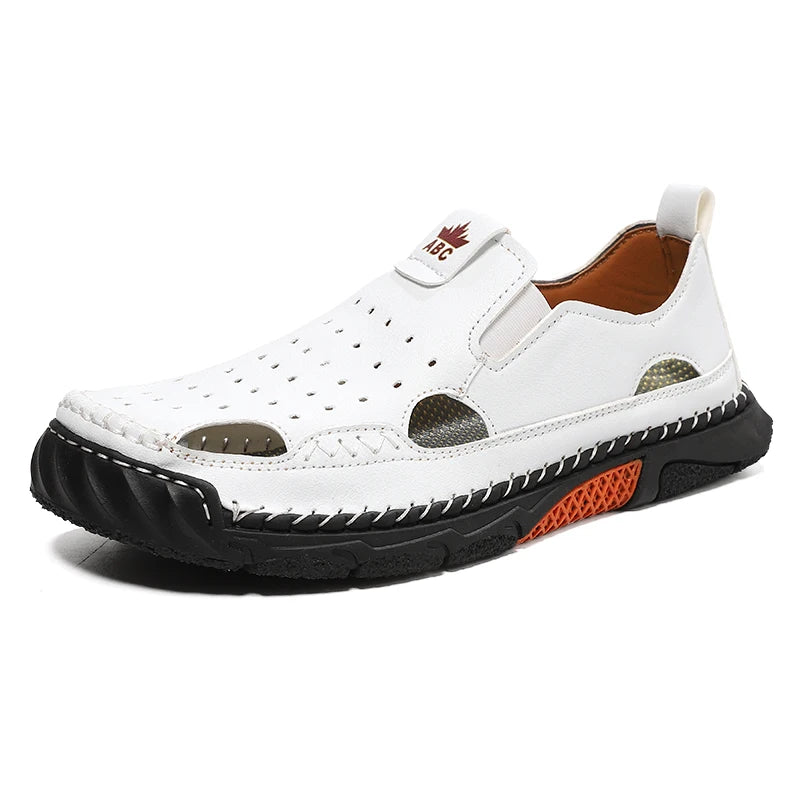 Mens Sandals New Comfortable Slip-on Casual Footwear Plus Size Elastic Soft Sole Lightweight Handmade Leather Walking Sandals