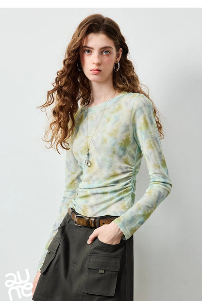 TOYOUTH Women's Sheer Second Skin Base Layer Top 2026 Fall Slim Fit Mongolian Print Nomadic Style