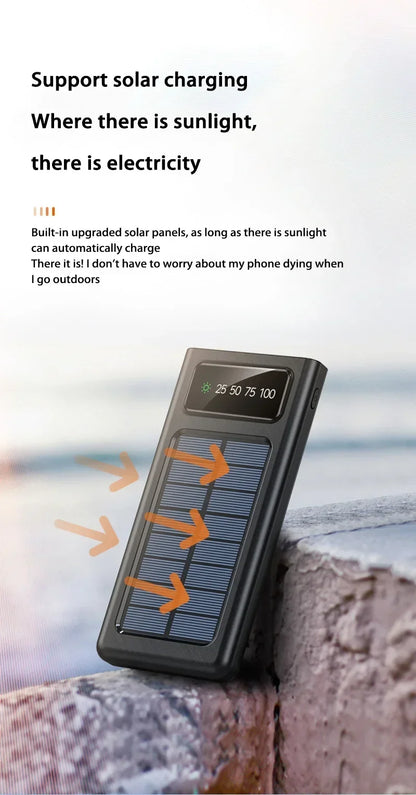 Lenovo Solar Power Bank 200000mAh Large Capacity Mobile Power Fast Charging Battery With Dual USB 4-Cables For iPhone Samsung