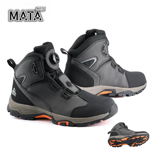 Waterproof Motorcycle Boots Cowhide Motocross Boots Fall Prevention Biker Shoes Rotating Buckle Racing Riding Motorbike Shoes