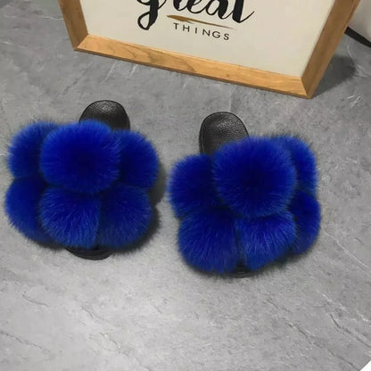 Natural Fox Fur Slippers, Fashionable Outdoor Multi-Color Animal Hair Slippers, Women's Gifts, Soft EVA Sole Slippers, On Trend