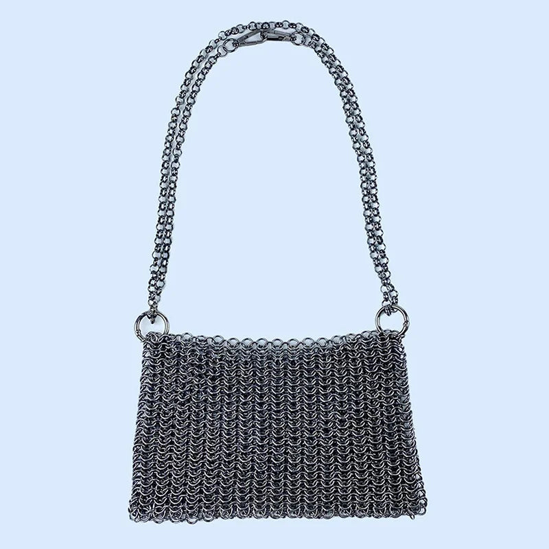 Metallic Hauberk Shoulder Bag Woven Ring Tote Chain Mail Designer Purses and Handbags Handmade Hollow Crossbody Bags for Women
