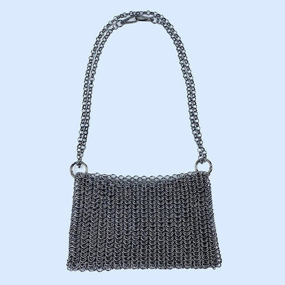 Metallic Hauberk Shoulder Bag Woven Ring Tote Chain Mail Designer Purses and Handbags Handmade Hollow Crossbody Bags for Women