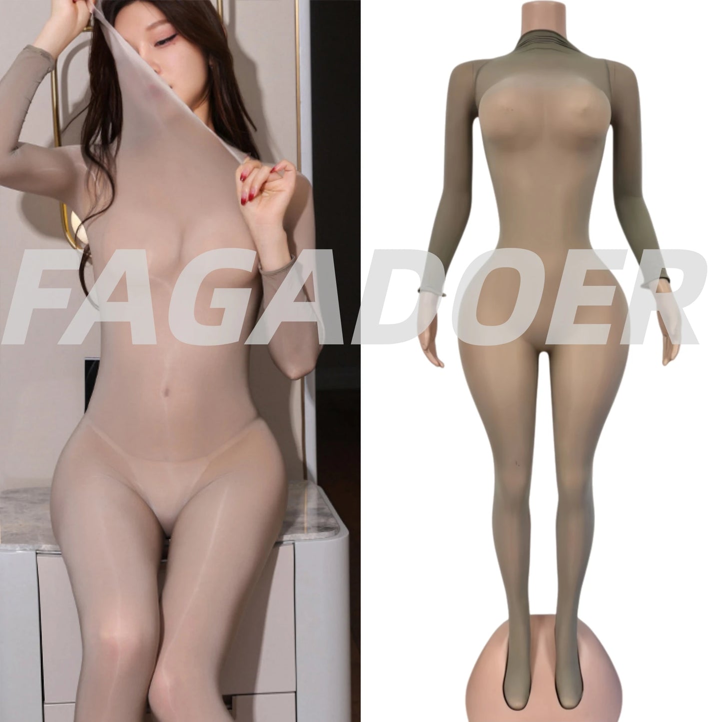 FAGADOER Summer New Sexy Mesh See Through Bodycon Jumpsuit Woman Long Sleeved Round Neck Rompers Female Party Club Overalls
