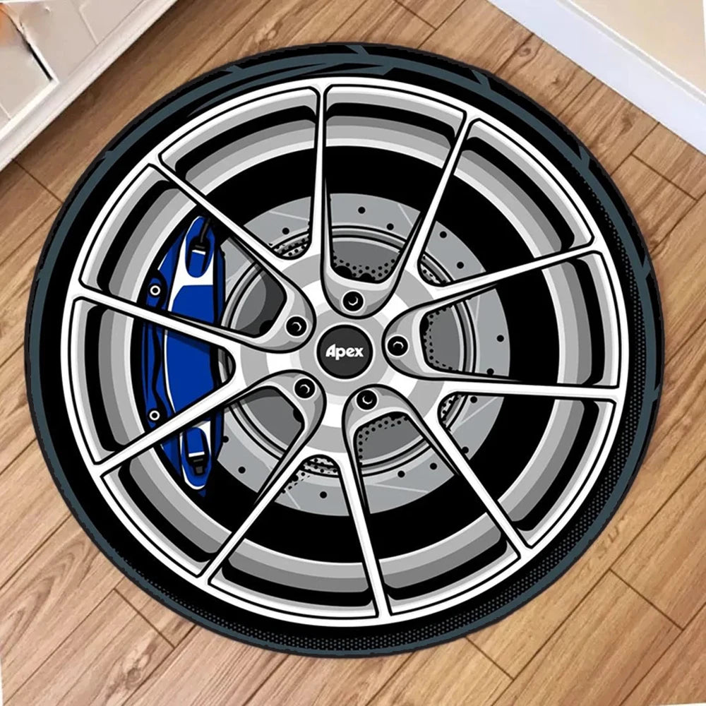 Soft Crystal Plush Round Area Rug with Abstract Wheel Design, Cozy Living Room Floor Mat, Playful Home Decor Circle Carpet