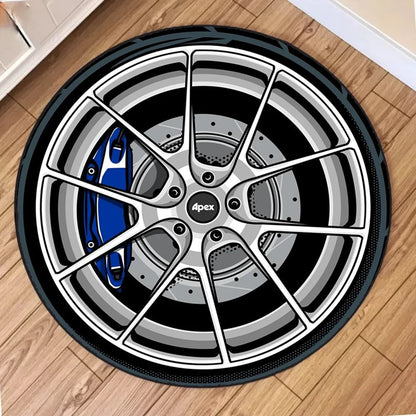 Soft Crystal Plush Round Area Rug with Abstract Wheel Design, Cozy Living Room Floor Mat, Playful Home Decor Circle Carpet