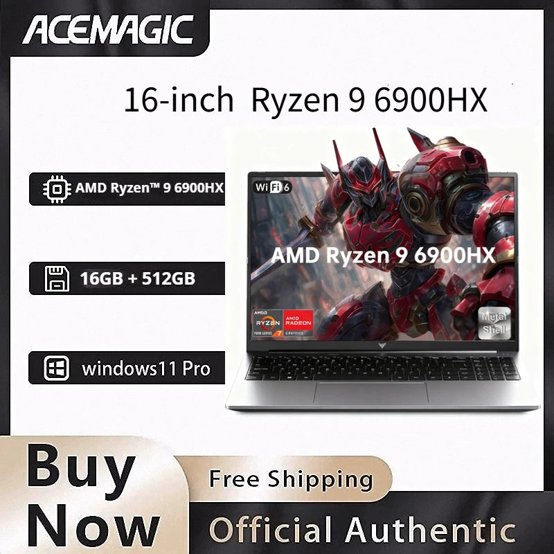 ACEMAGIC 16 Inch Laptop Gaming AMD Ryzen 9 6900HX Processor 16GB LPDDR5 RAM 512GB SSD IPS Display Windows 11 Laptop Computer