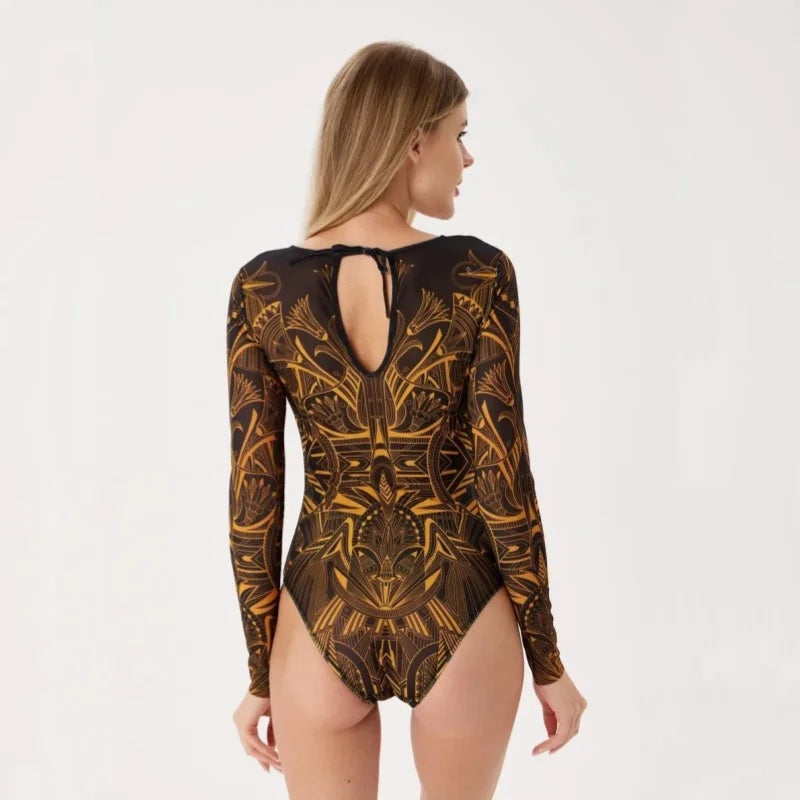 2025 Women's Rash Guard Swimwear One Piece Long Sleeve Women XXL Mesh Swimsuit Removable Chest Pad Sports Bathing Padded Ladies