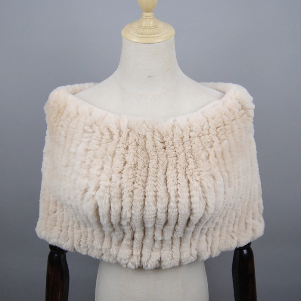 Hot Sale Women Real Rex Rabbit Fur Shawl Natural Real Knitted Real Rex Rabbit Fur Poncho Scarf Autumn Winter Rabbit Fur Pashmina