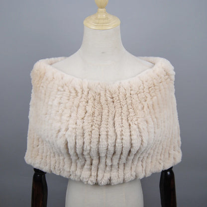 Hot Sale Women Real Rex Rabbit Fur Shawl Natural Real Knitted Real Rex Rabbit Fur Poncho Scarf Autumn Winter Rabbit Fur Pashmina