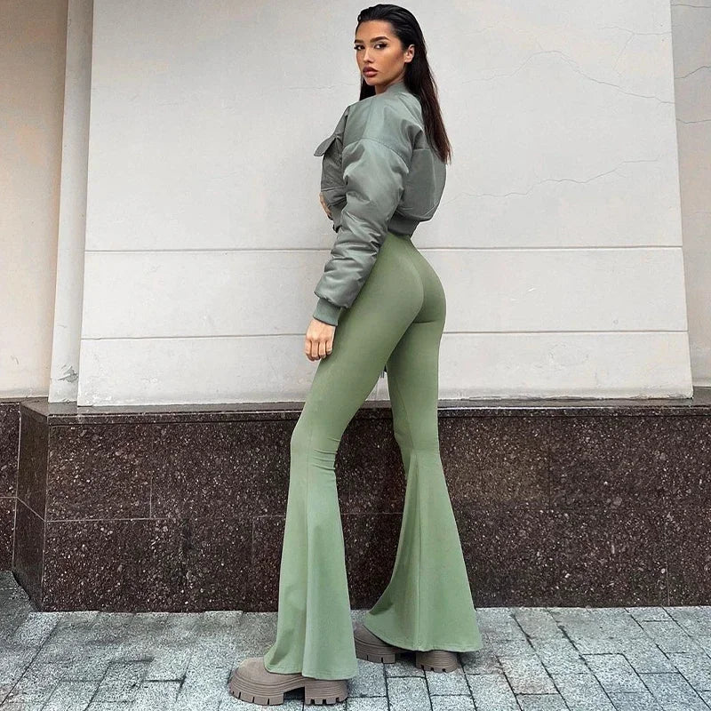 Zip Up Long Sleeve Jumpsuit Women Slim Fit Flare Long Jumpsuits Autumn Winter Full Body Jumpsuit Sports