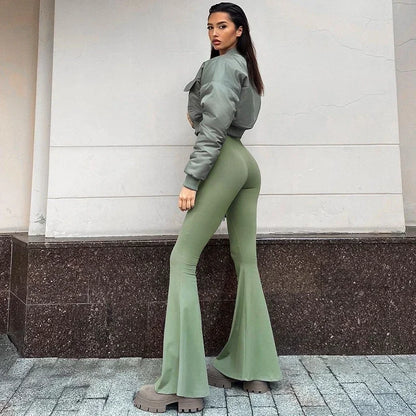 Zip Up Long Sleeve Jumpsuit Women Slim Fit Flare Long Jumpsuits Autumn Winter Full Body Jumpsuit Sports