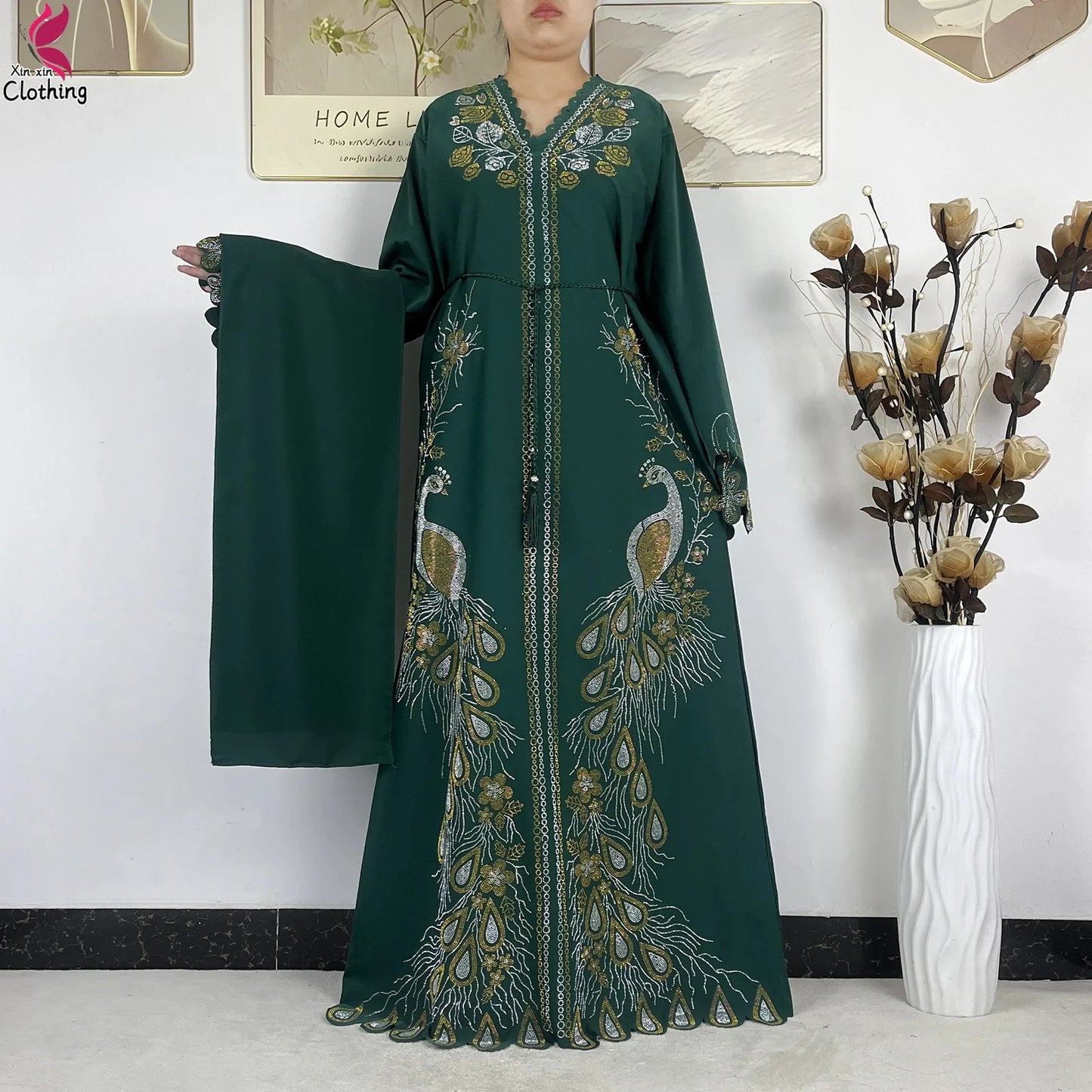 2026New Dubai Muslim Women Modest Dress Diamond Chiffon Elegant Arabic Femme Hijab African Abaya Islamic Long Sleeve Turkey Robe