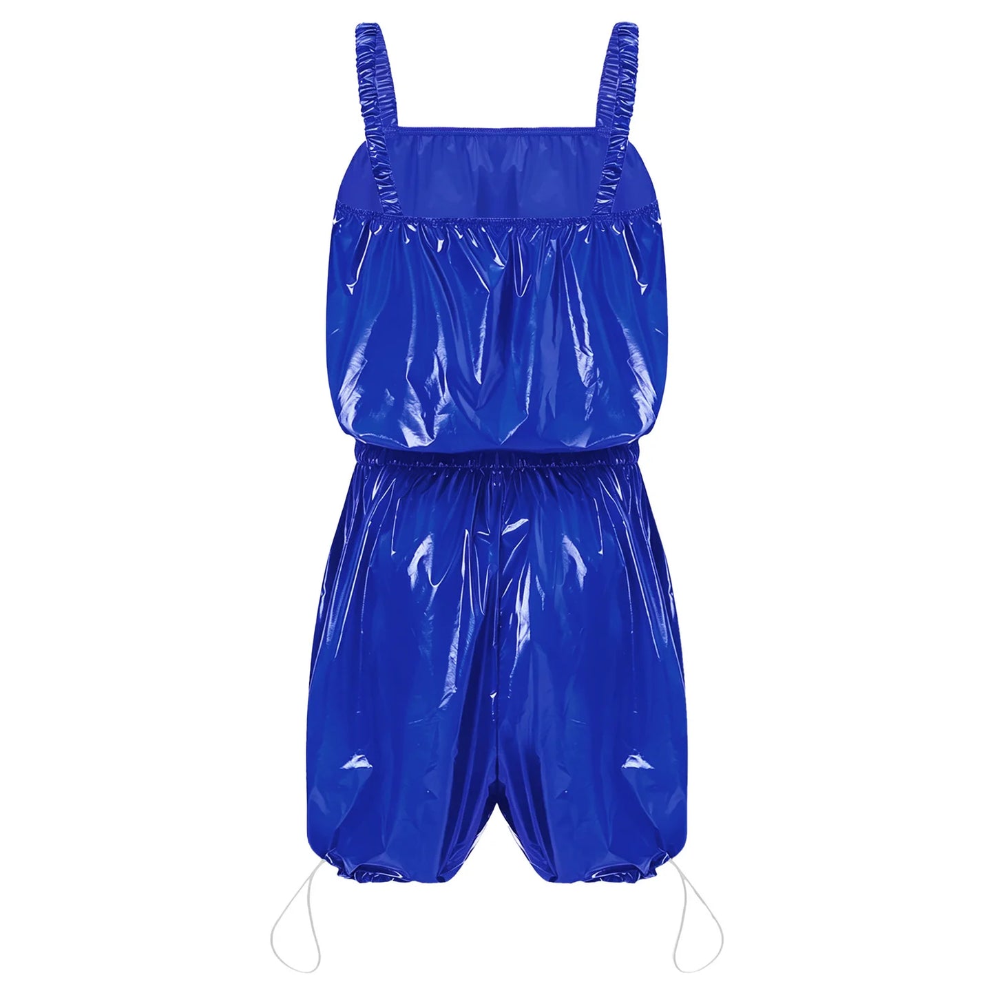Womens Glossy Waterproof Diaper Cover Sling Bodysuit Waistband Drawstring Legs One-piece Cami Rompers Adaptive Short Jumpsuit