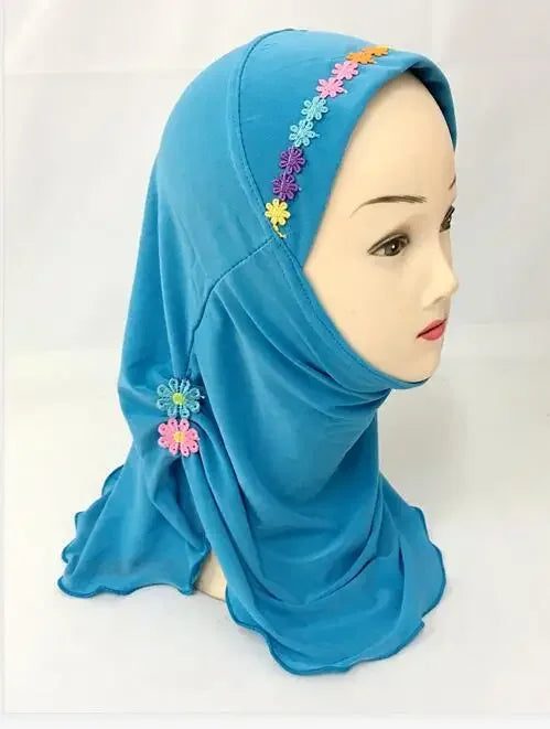 Girls Kids Muslim Beautiful Hijab Islamic Arab Scarf Shawls Flower Pattern