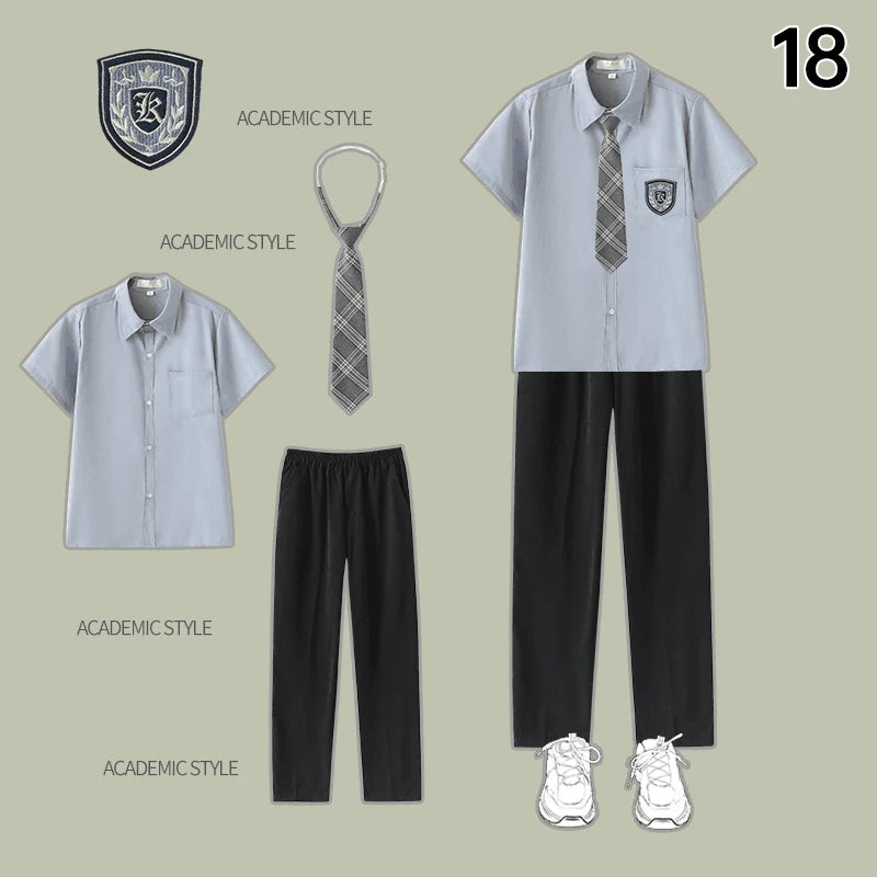 Men Women JK Uniform British Style School Uniforms Preppy Style Pleated Skirt With Bow Tie Tops Pants Chorus Poetry Cosplay