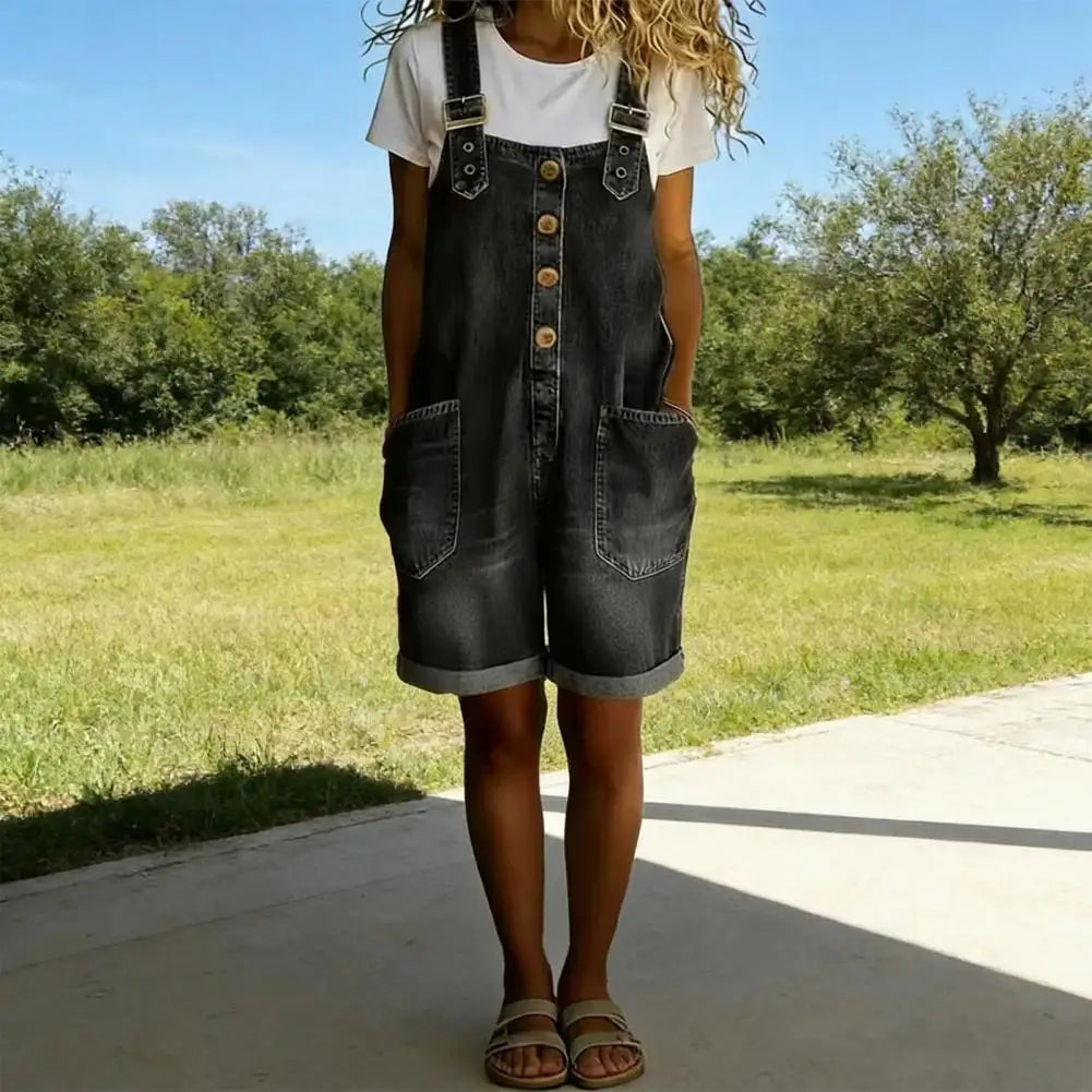Fashion Denim Overalls for Women Loose Fit Classic Bib Casual Jean Stretchy Denim Overall Jumpsuit Tapered Leg Jean Pants