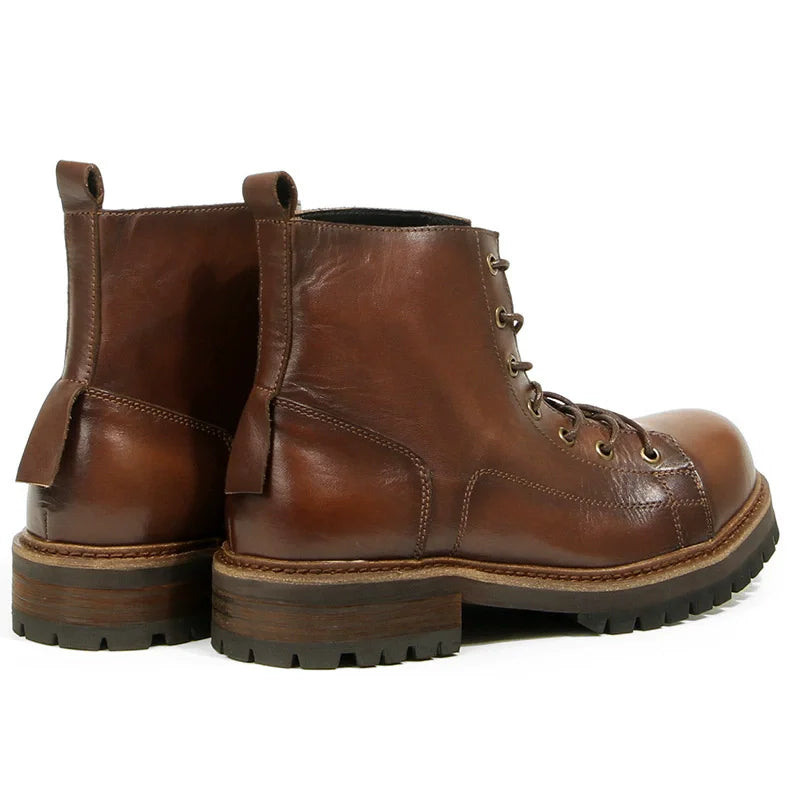 Genuine Leather Men's Boots High Quality Platform Boots Handmade Fashionable Motorcycle Boots Wear-resistant Cow Leather Boots