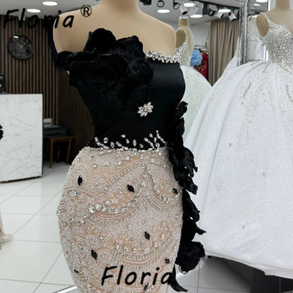 Luxury Black Evening Dresse Crystal Flower Appliques Memaid Formal Event Dress Celebrity Prom Gown Customized robes soirée 2026