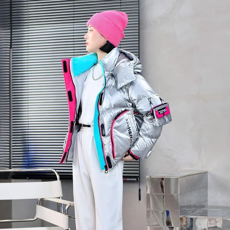 2025 Winter Glossy Waterproof X-long 90% White Duck Down Coat Women Thick Loose Outerwear Warm Down Jacket Hooded Parkas Coats