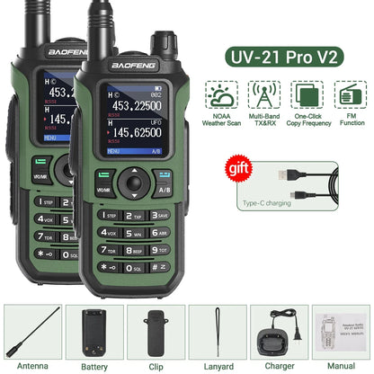 2PCS Baofeng UV-21 Pro Walkie Talkie Multi Band Wireless Copy Frequency Long Range 999CH AM High Power UV 5R K6 5RH Ham Radio